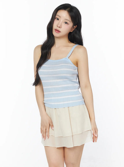 striped-knit-cami-top-cy522 / Light blue