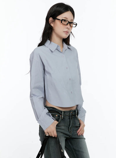 cropped-button-up-blouse-cn517 / Light blue