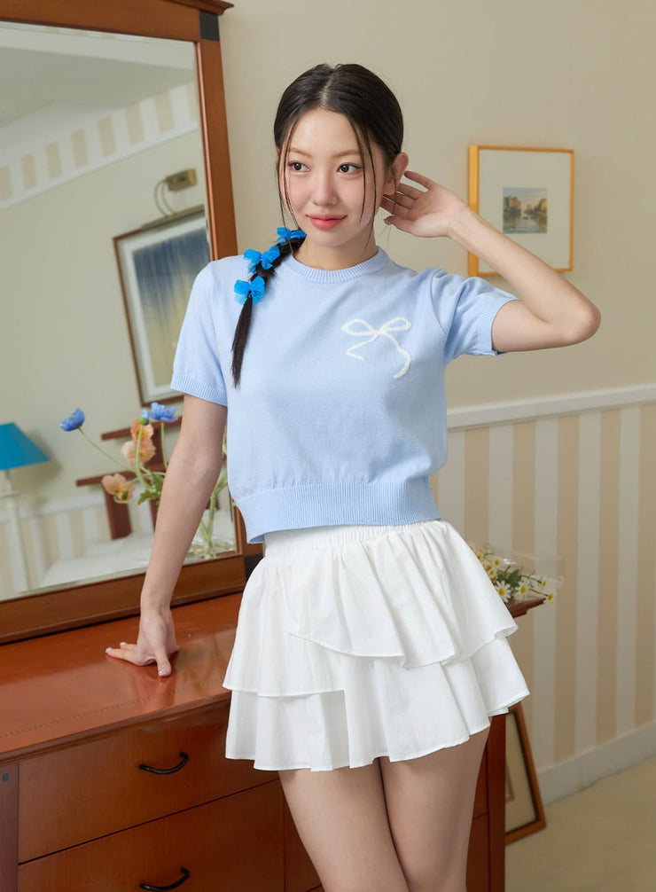 ribbon-graphic-short-sleeve-sweater-oy424 / Light blue