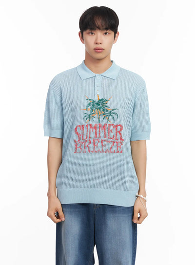 mens-graphic-short-sleeve-sweater-iu519 / Light blue