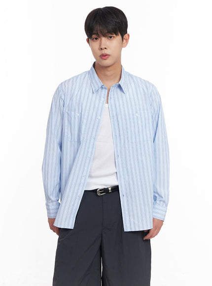 mens-striped-collared-shirt-iy522 / Light blue