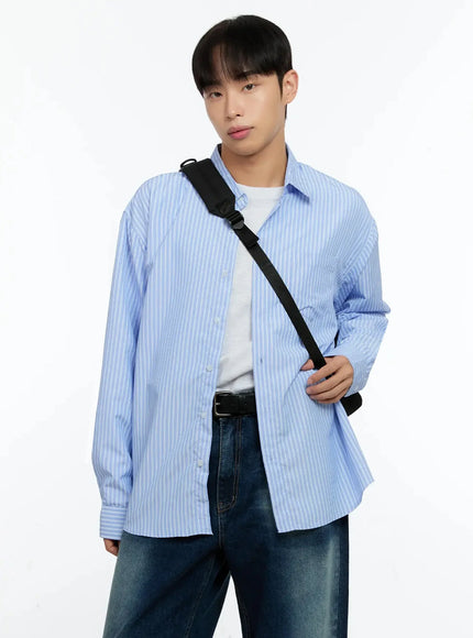 mens-basic-striped-button-up-in506 / Light blue