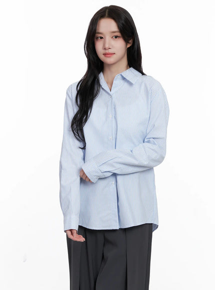 essential-striped-collared-blouse-co522 / Light blue
