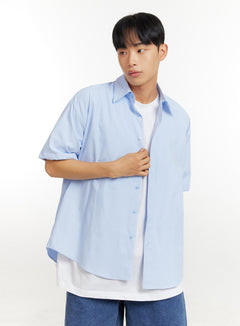 mens-loose-fit-solid-buttoned-shirt-iu426 / Light blue