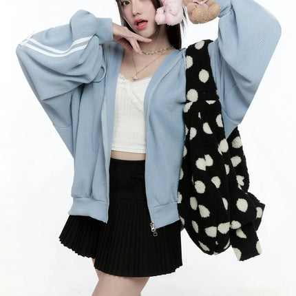 contrast-oversized-zip-up-hoodie-io527 / Light blue
