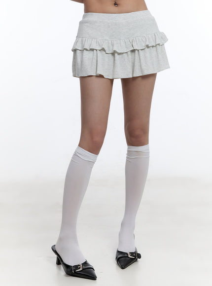 ruffle-layered-mini-skirt-cy530 / Light gray
