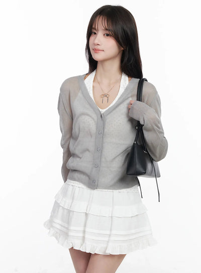 sheer-button-up-cardigan-cm527 / Light gray