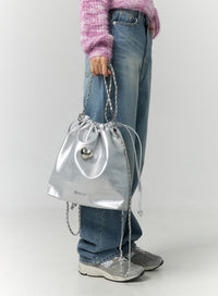 metallic-chain-backpack-cn324 / Light gray