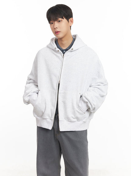 mens-oversize-zip-up-hooded-jacket-im527 / Light gray