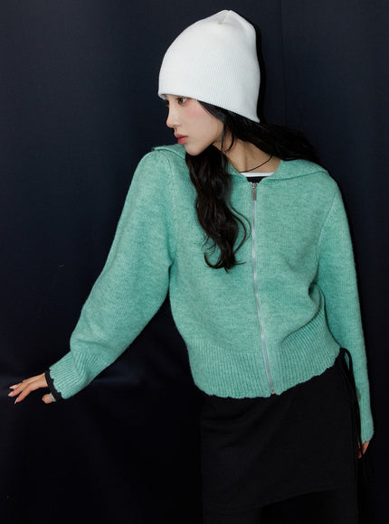 collar-zip-up-sweater-cj416 / Light green