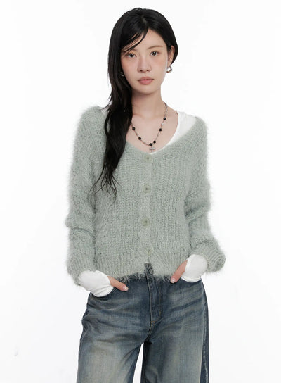 fuzzy-knit-cardigan-cs526 / Light green