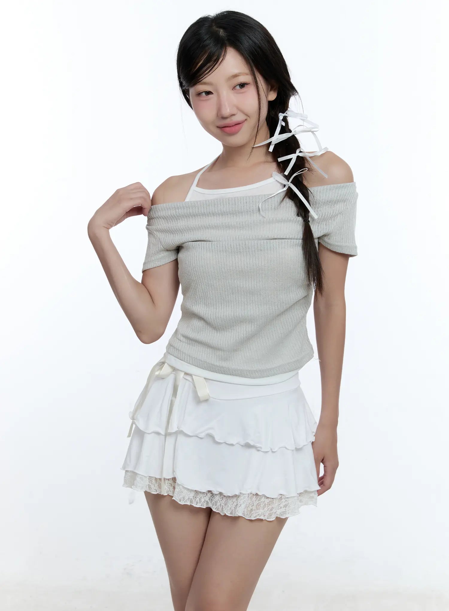 layered-halter-neck-crop-top-cu527 / Light green