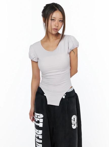 puff-sleeve-bodysuit-tee-ca517 / Light pink