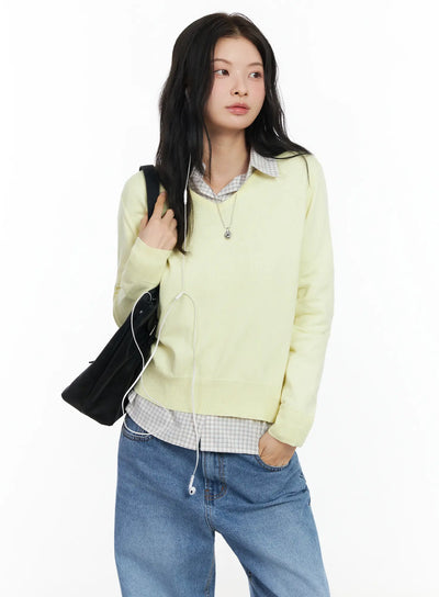 v-neck-loose-fit-knit-im524 / Light yellow