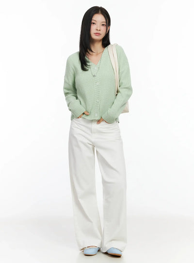 pastel-waffle-v-neck-cardigan-im524 / Mint