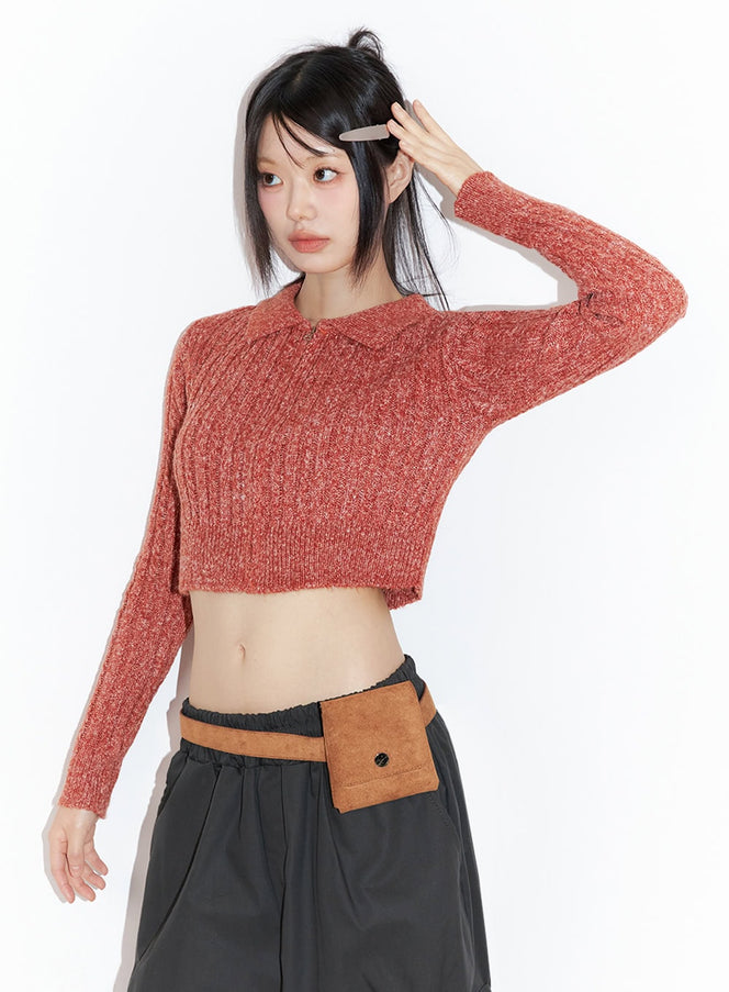 slim-fit-collared-zip-crop-top-io430 / Orange