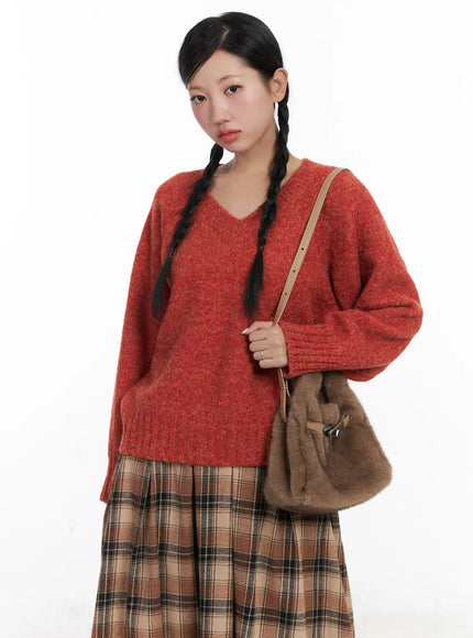 v-neck-long-sleeve-sweater-cn528 / Orange