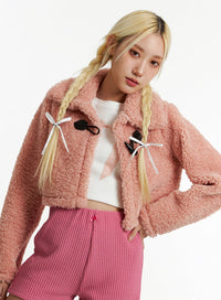 fleece-stand-collar-crop-jacket-id313 / Pink