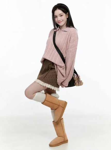cable-knit-half-zip-sweater-io520 / Pink