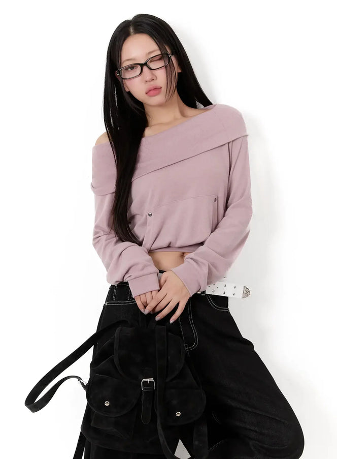 off-shoulder-hooded-sweatshirt-im513 / Pink