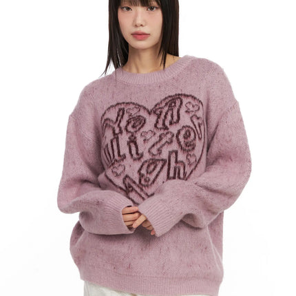 heart-graphic-knit-sweater-cn520 / Pink