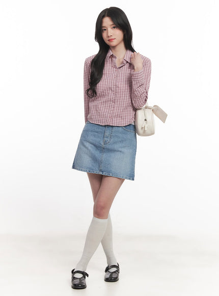 picnic-checkered-crop-collared-shirt-ca511 / Pink