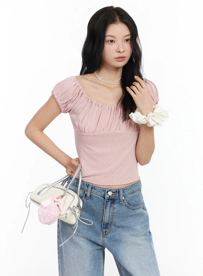 dotted-puff-sleeve-top-im524 / Pink