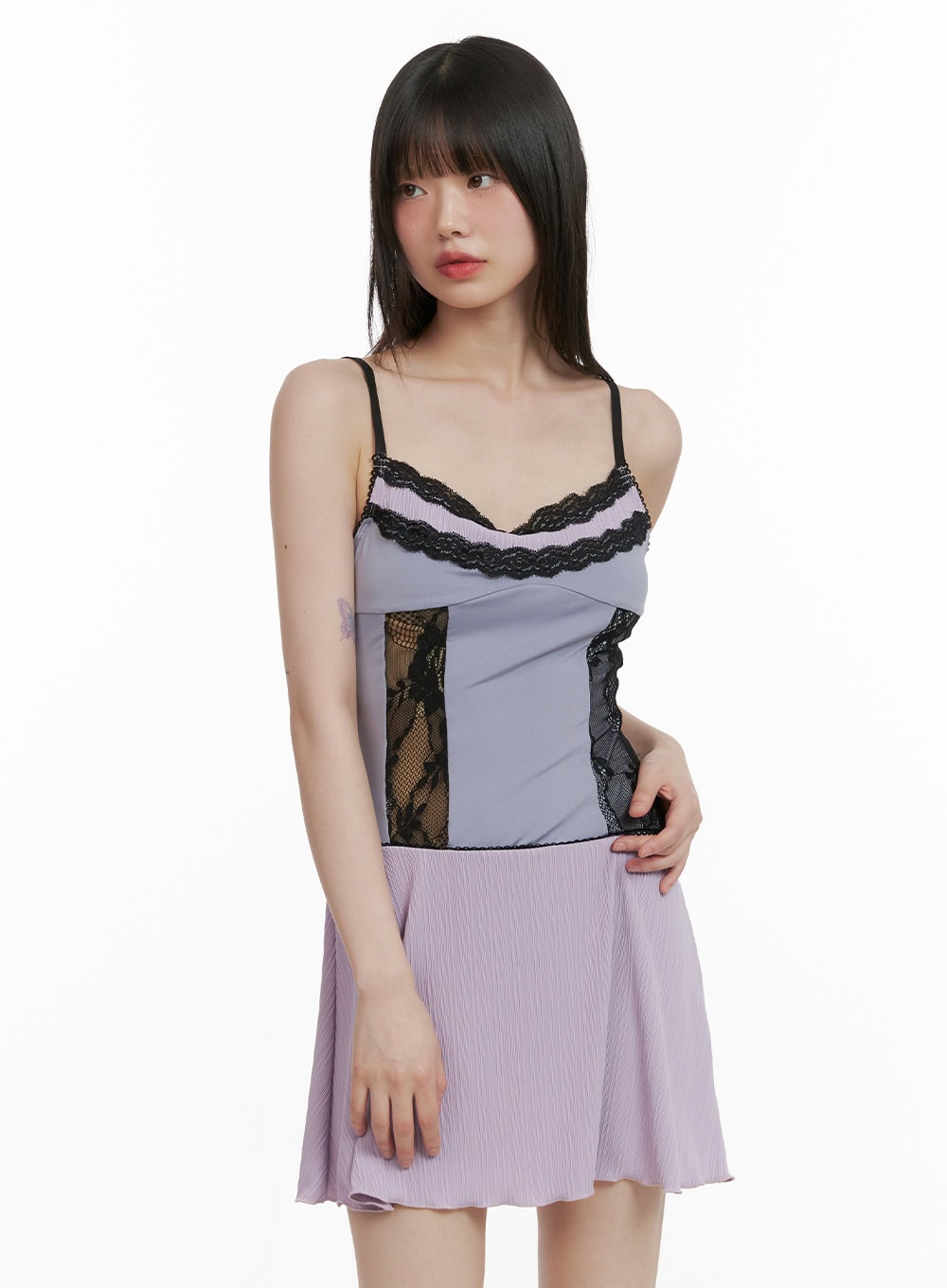 lace-sleeveless-flare-mini-dress-cy428 / Purple