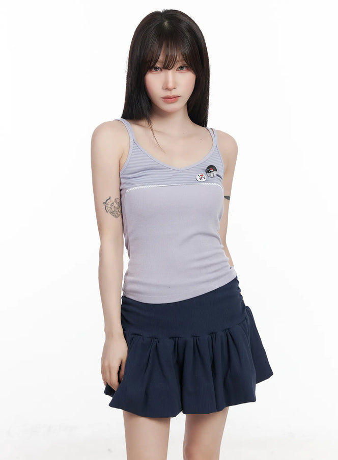 casual-ribbed-sleeveless-top-with-badges-cf523 / Purple