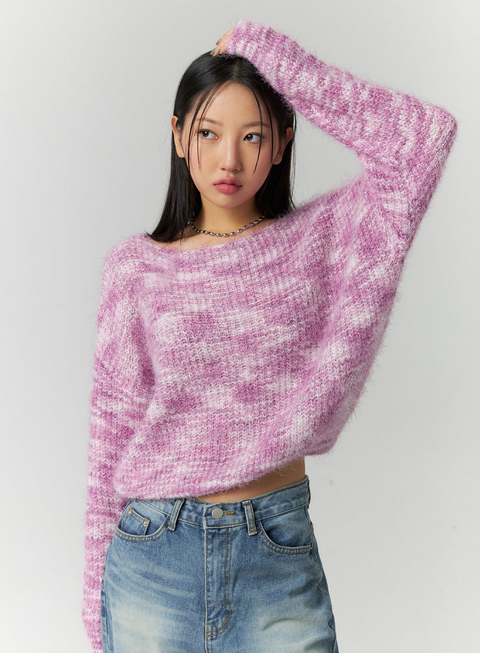 boat-neck-knit-sweater-cn324 / Purple