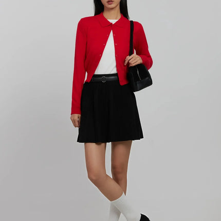 collar-crop-cardigan-ij508 / Red