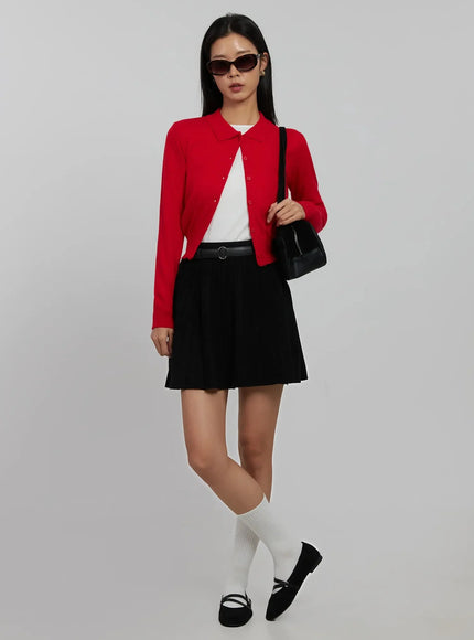 collar-crop-cardigan-ij508 / Red