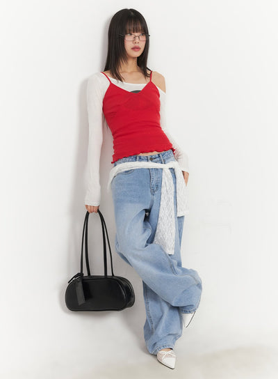 frill-trim-cami-top-ca523 / Red