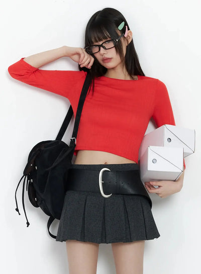 textured-3-4-sleeve-top-f516 / Red