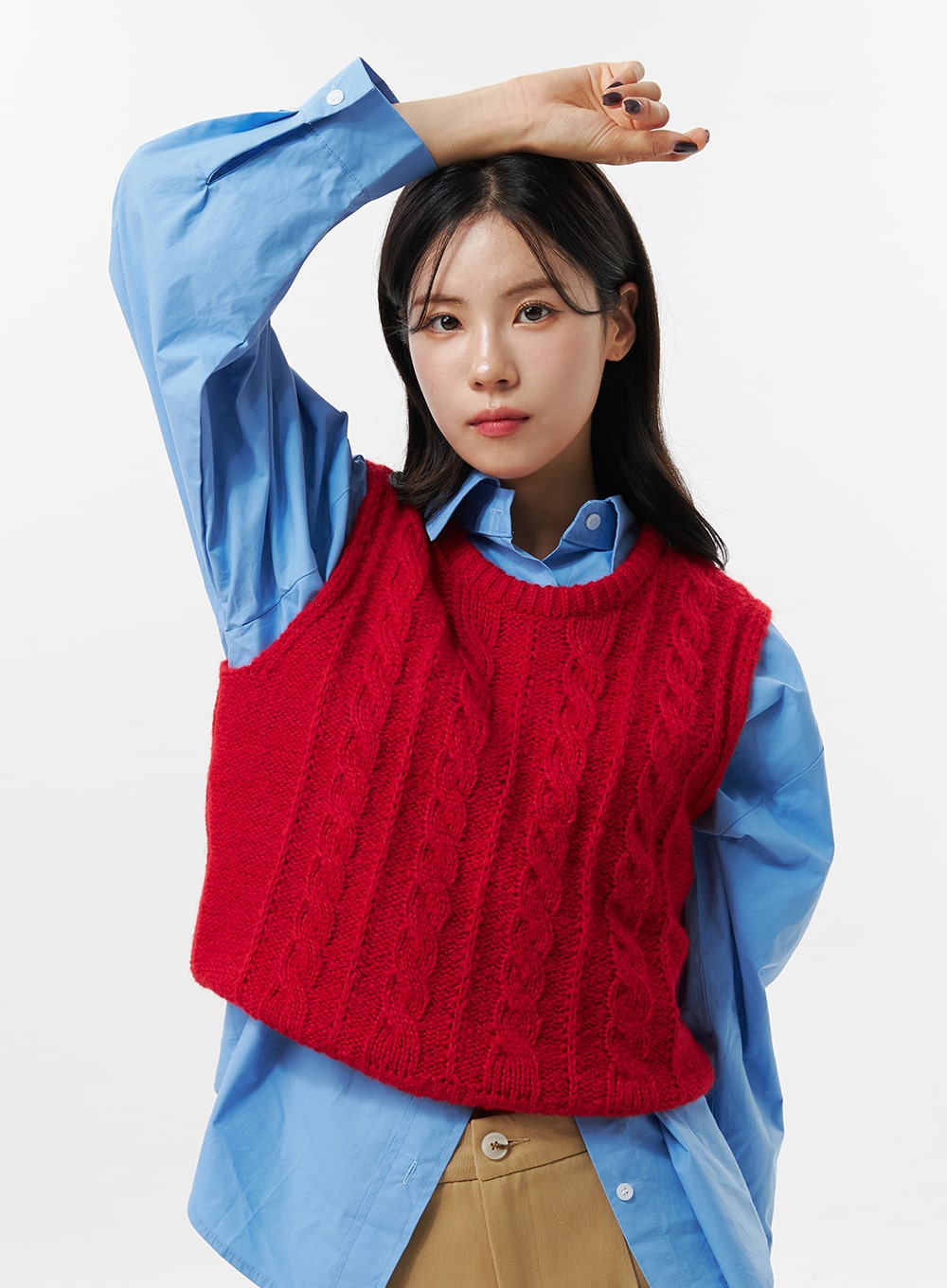 cable-knit-vest-oo312 / Red