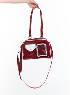 faux-patent-leather-pocket-shoulder-bag-ca527 / Red