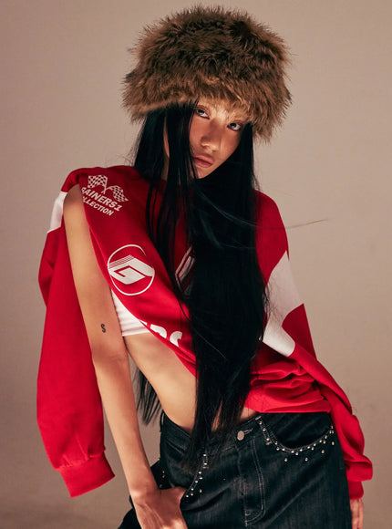 oversized-graphic-jersey-sweatshirt-cs509 / Red