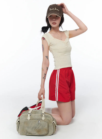 striped-athletic-shorts-ca524 / Red