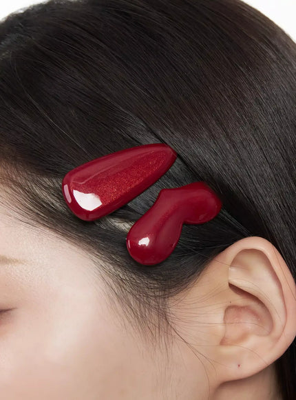 glossy-love-hair-pin-set-if502 / Red