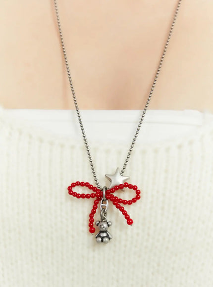 red-ribbon-necklace-id529 / Silver