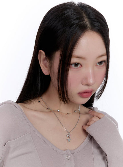 layered-star-chain-necklace-cj511 / Silver