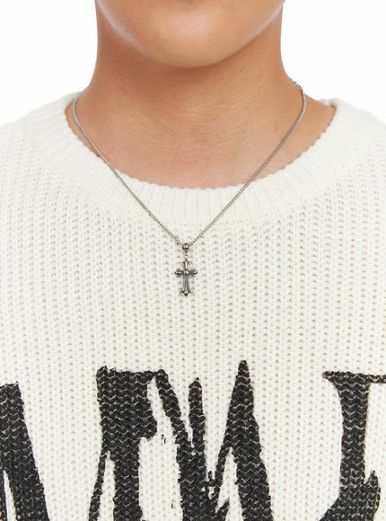 mens-cross-chain-pendant-necklace-is509 / Silver
