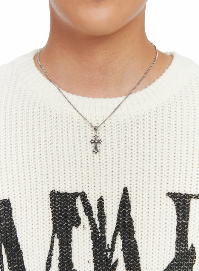 mens-cross-chain-pendant-necklace-is509 / Silver