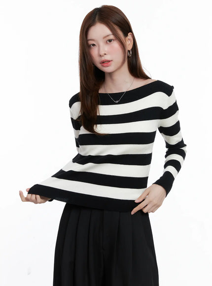 striped-boat-neck-pullover-knit-top-cg520 / Stripe