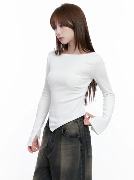 asymmetric-hem-long-sleeve-top-cg529 / White