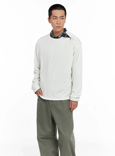 mens-one-shoulder-zip-long-sleeve-ig529 / White