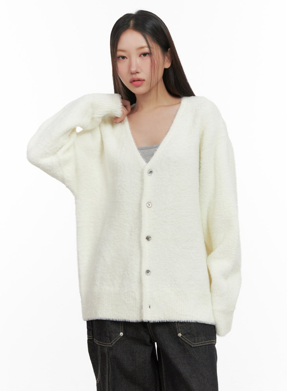 oversized-solid-knit-cardigan-cd411 / White