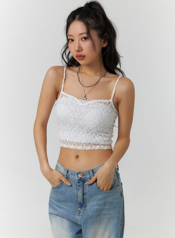 floral-lace-crop-cami-top-cf405 / White