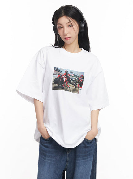casual-cotton-graphic-oversize-t-shirt-iy529 / White
