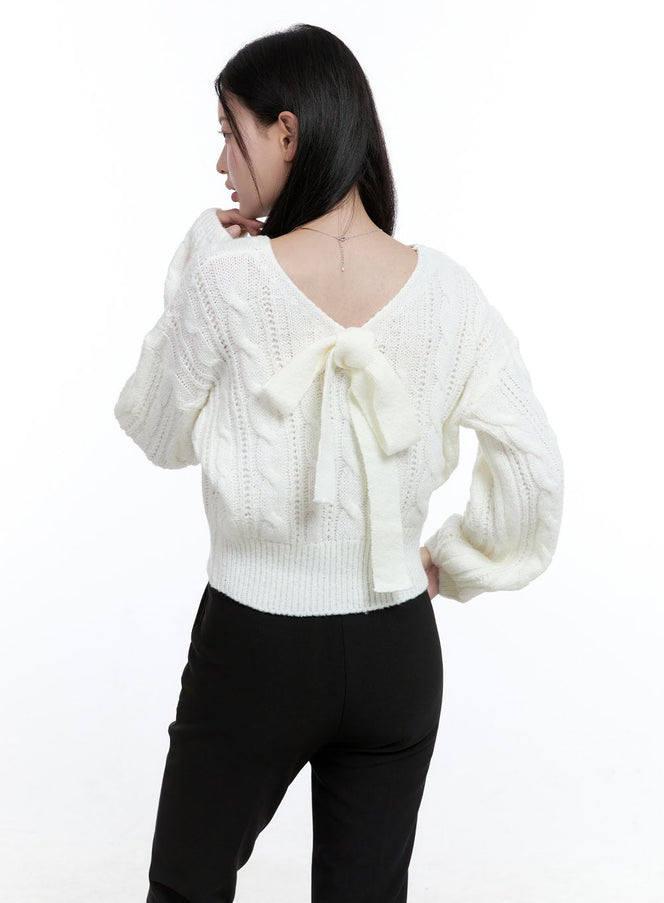 cable-knit-ribbon-top-oo429 / White